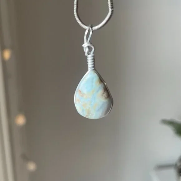 Larimar Pendant Necklace on Silver Chain - Picture 5 of 8